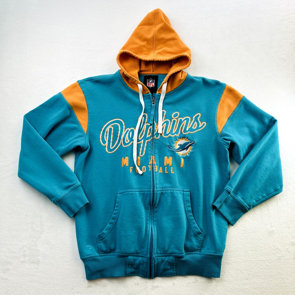 Miami Dolphins Sweater Adult Medium Green Orange NFL Football Zip Logo Mens